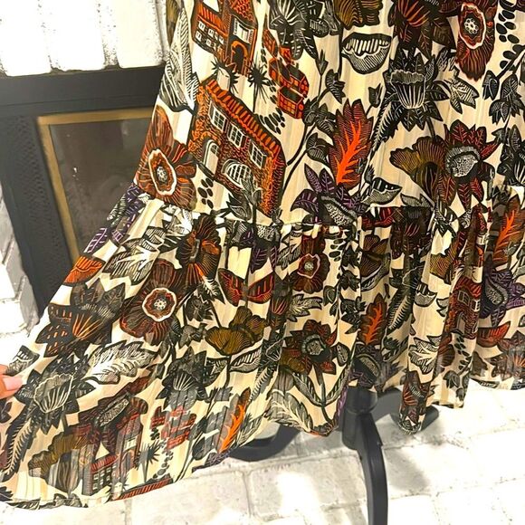 Scotch & Soda Dress Floral Front Tie Bow Midi Small Black Orange Ivory Boho - Picture 11 of 11